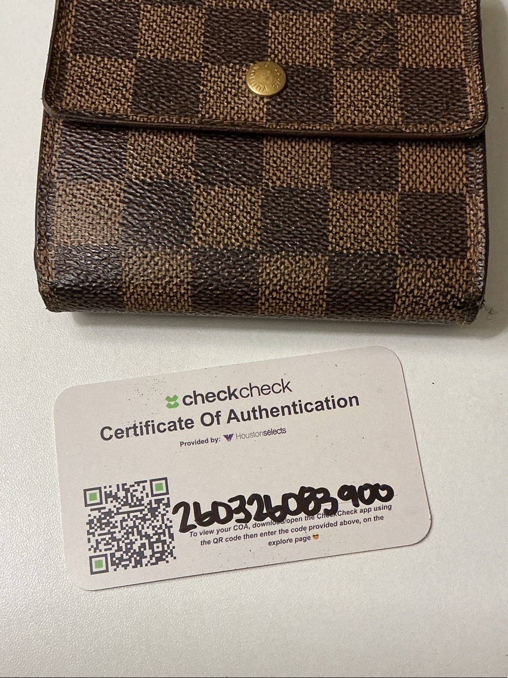 Louis Vuitton Authentic Ebene Brown Tan Damier Compact Wallet with Snap with COA - Picture 10 of 12